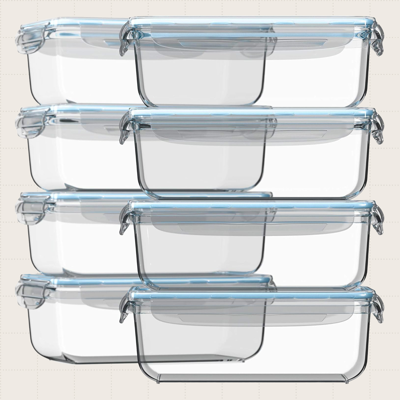 Razab 30-Ounce Airtight Glass Meal Prep Containers, Eight-Pack