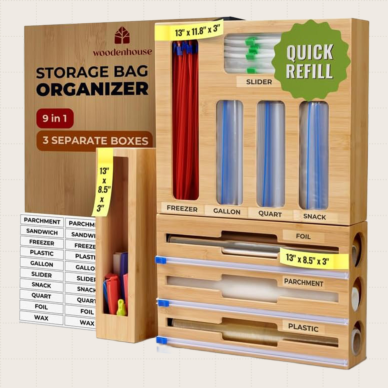 Woodenhouse Storage Bag Organizers, Set of Three