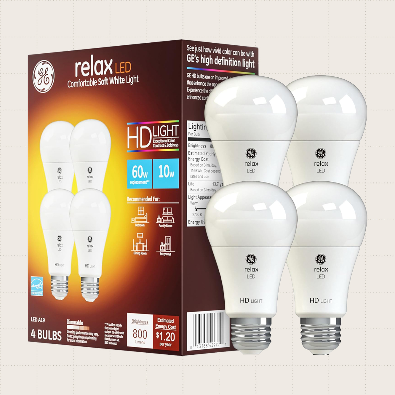 GE Relax LED Light Bulbs, Four-Pack