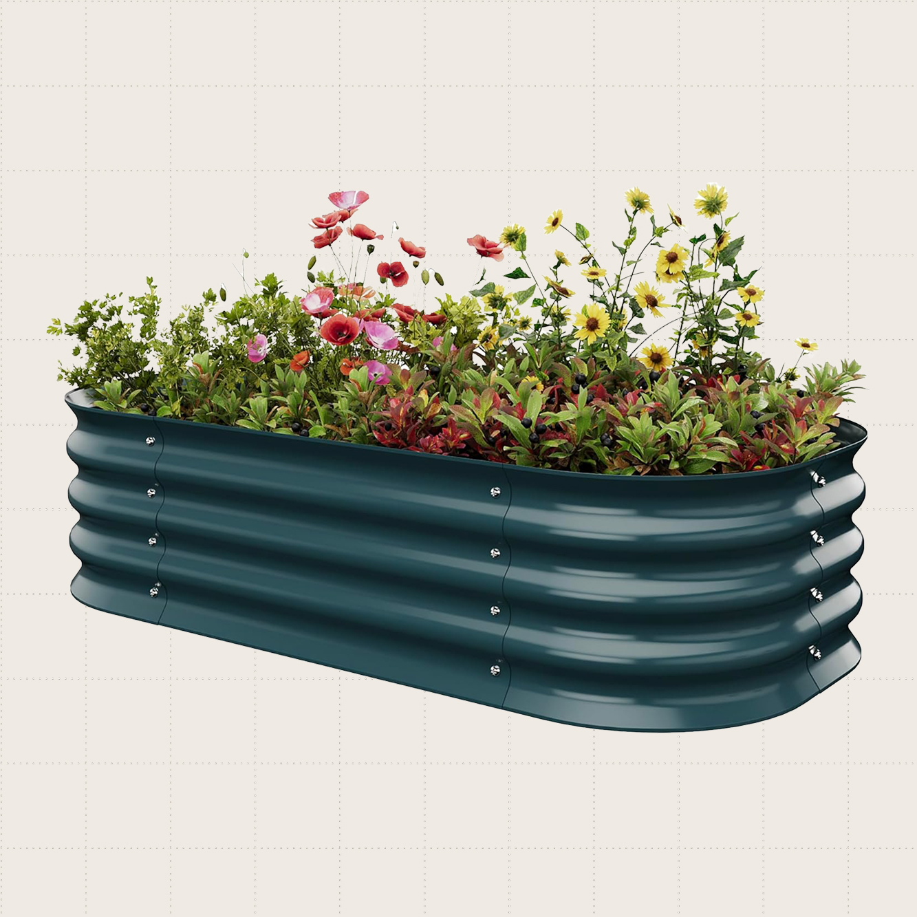 EAST OAK Galvanized Raised Garden Bed Kit in dark green/teal.