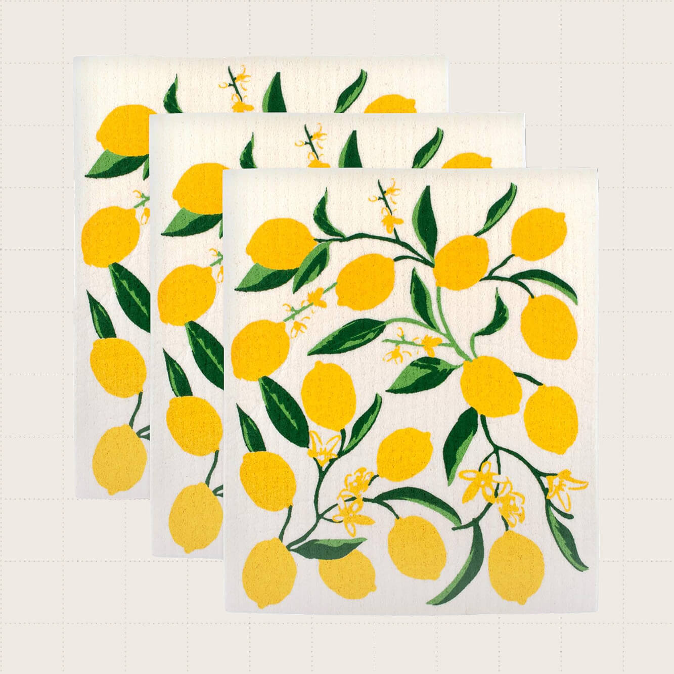 DII Swedish Dishcloths, Three-Pack in lemon print.