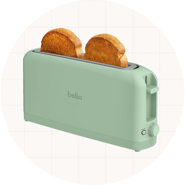 BELLA Two-Slice Slim Toaster shown in sage green.