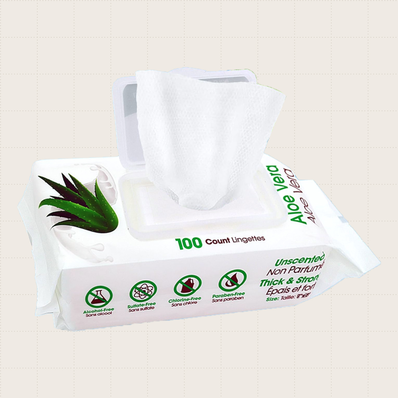 A resealable pack of 100 pet wipes from Best Pet Supplies. Pictured is the Hydrating Aloe Vera option.