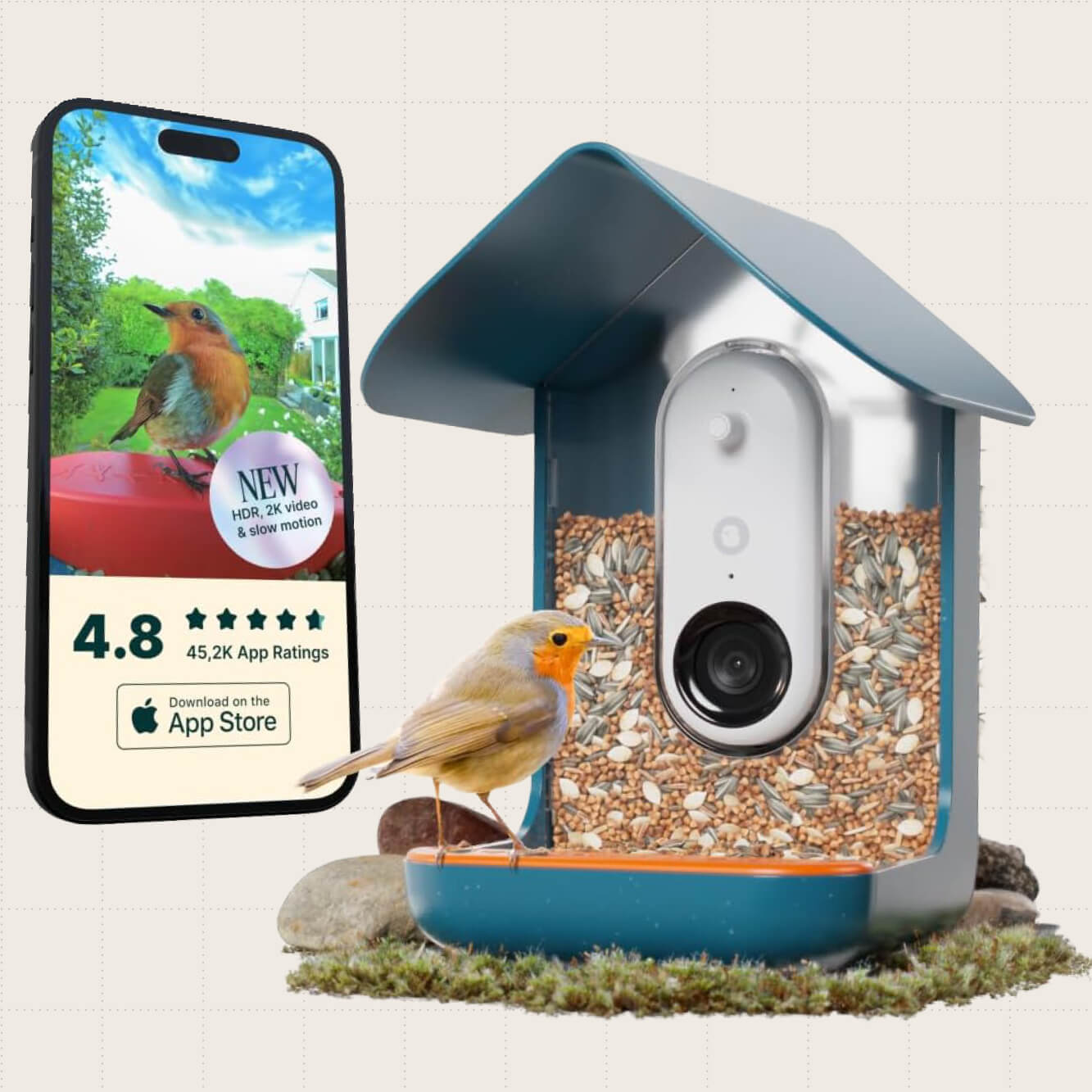 Bird Buddy Smart Bird Feeder With HD Camera and AI-powered bird identification through an app.