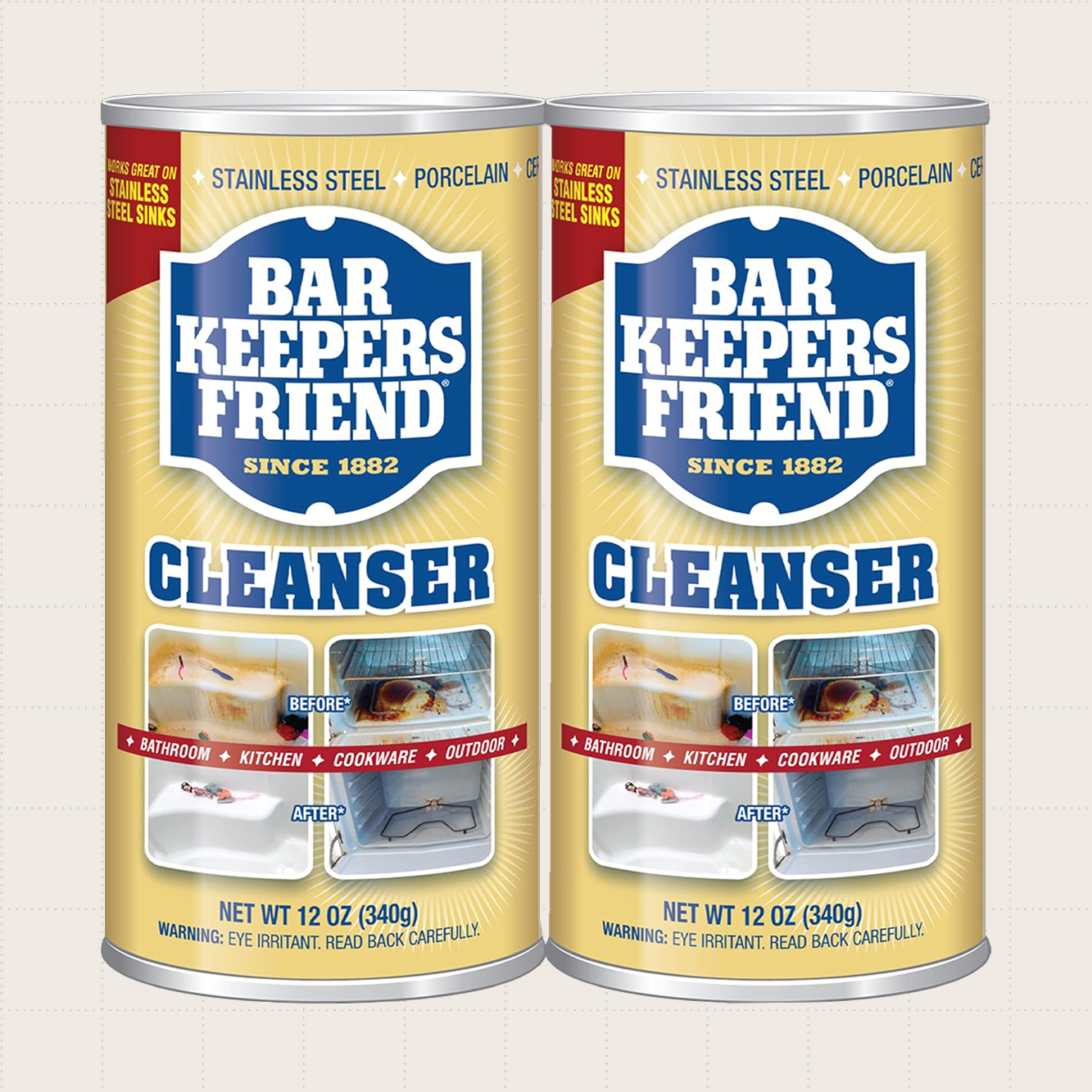 A two-pack of Bar Keepers Friend Powder Cleanser. Each canister holds 12 ounces.
