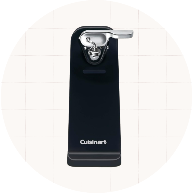 The Cuisinart Deluxe Electric Can Opener, shown in black, which comes with a limited 3-year warranty.