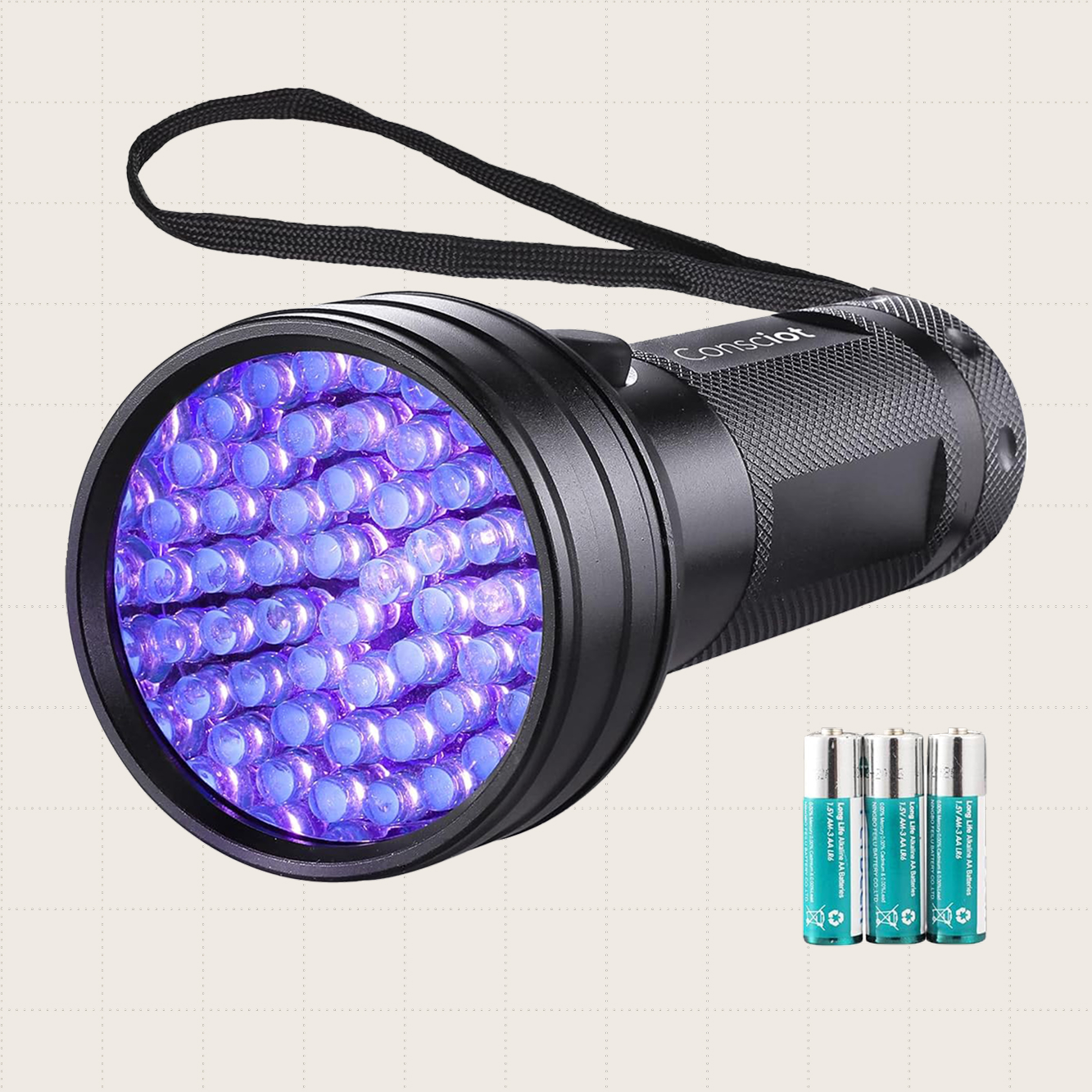 The Consciot UV flashlights, which emits 395nm wavelength and features 51 ultraviolet LED lights.