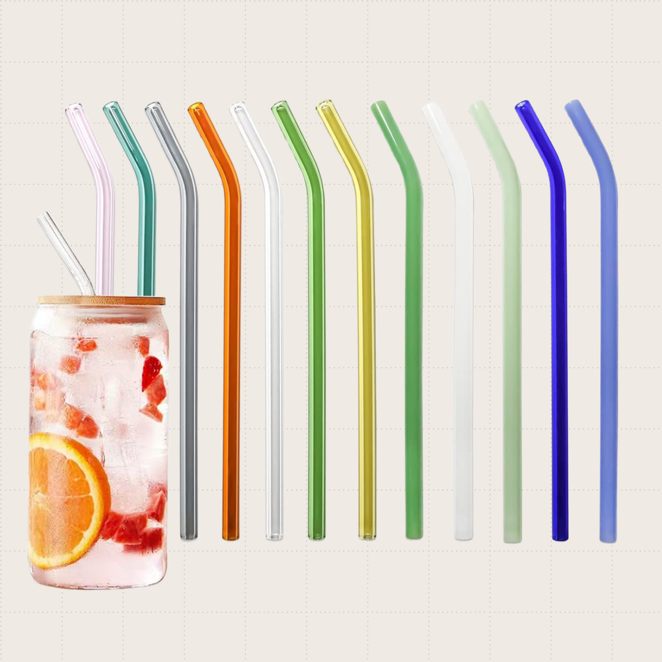 BIEOFFEI Reusable Glass Straws, 12-Pack